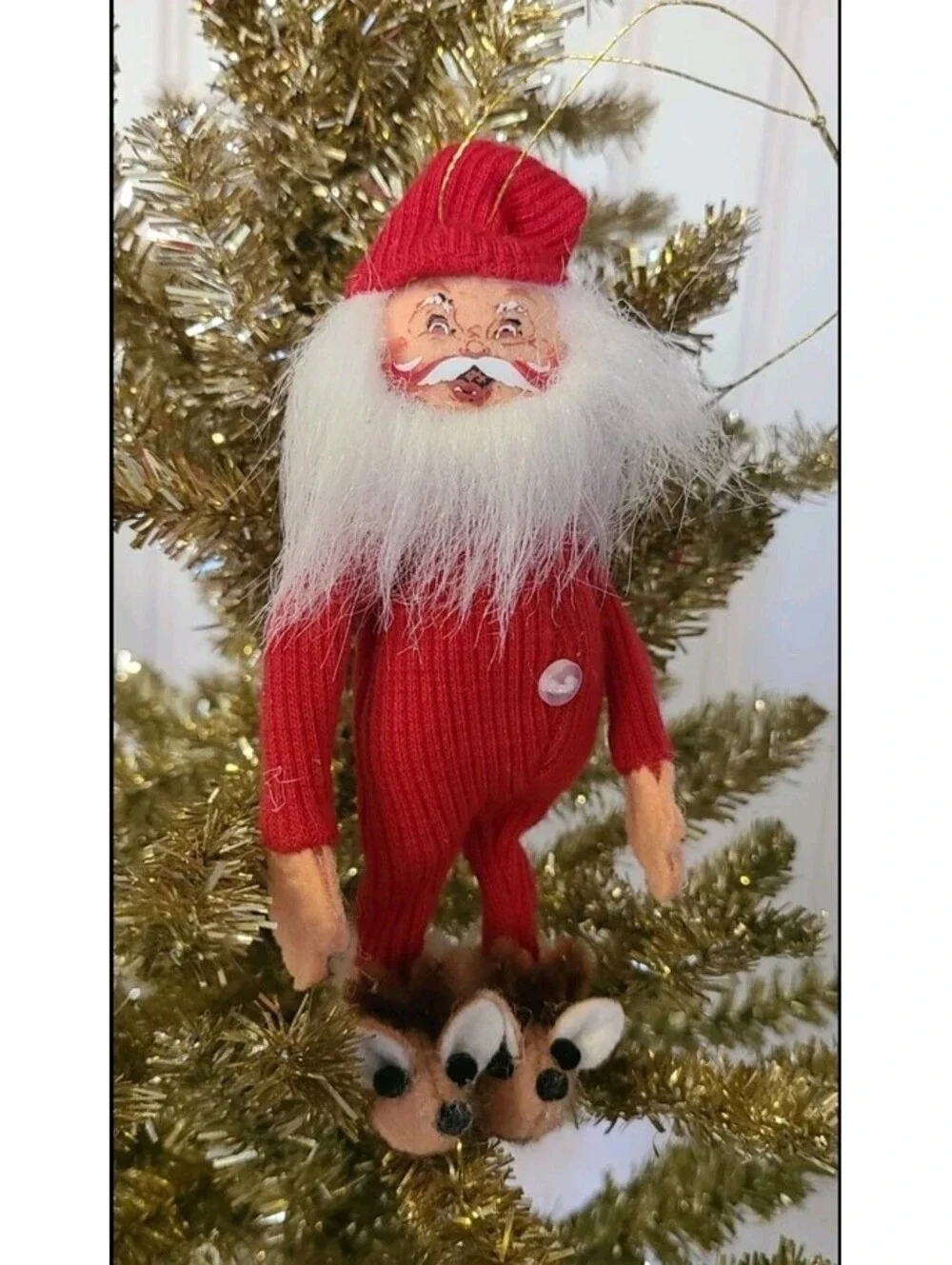 Annalee Christmas Bedtime Santa Ornament 2007 Red Pajamas Reindeer Slippers 3